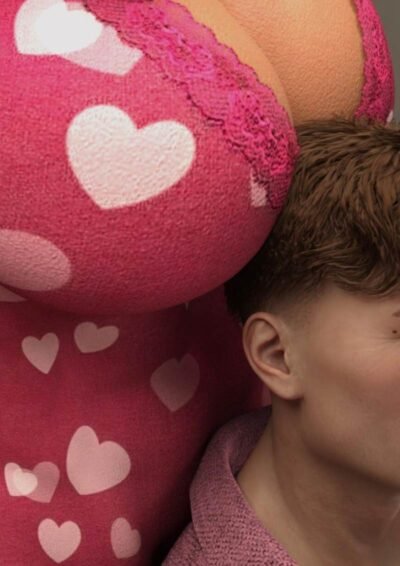 huge boobs hanging over man's head