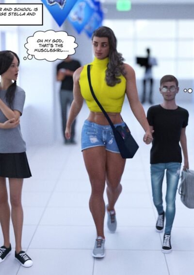 big muscular schoolgirl and short man