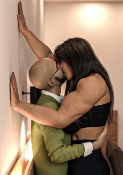 large female kisses smaller man