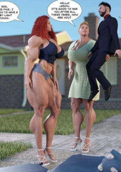 two strong women lifting short man