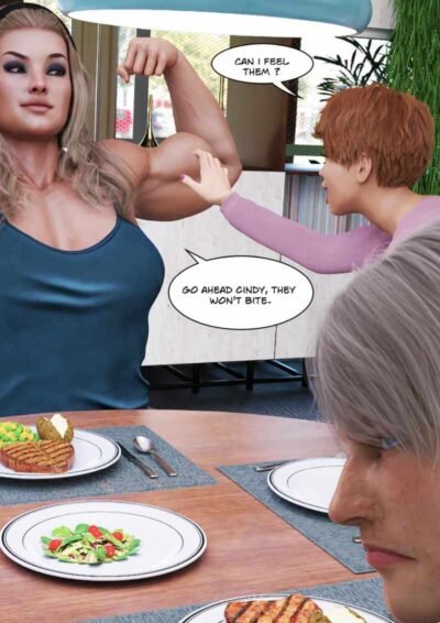 young musclegirl flexing biceps