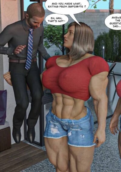 huge musclegirl lifting small man with one arm