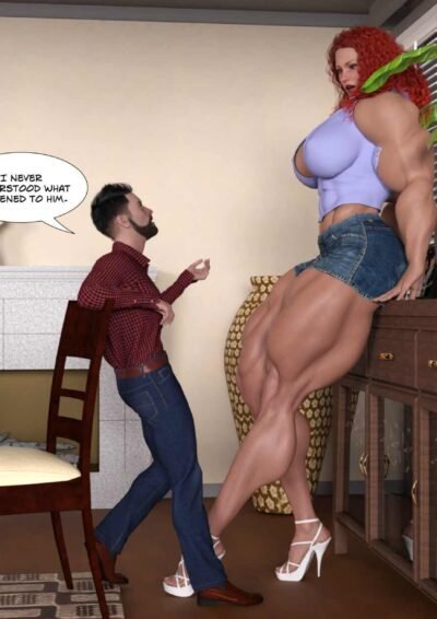 man and musclewoman talking