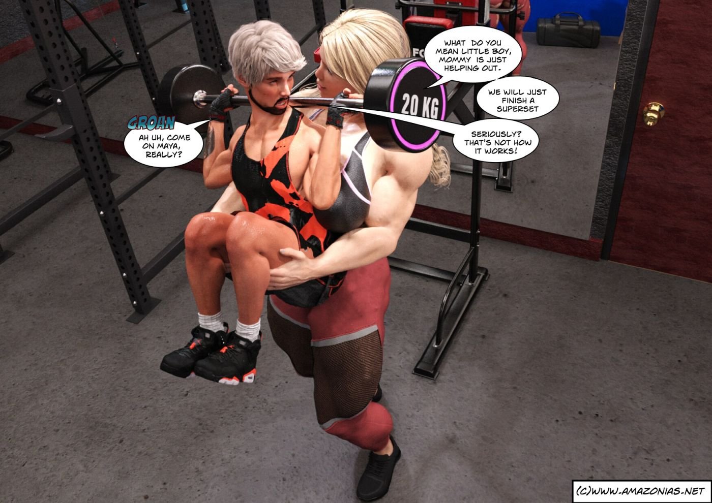 musclegirl lifting boy and weight