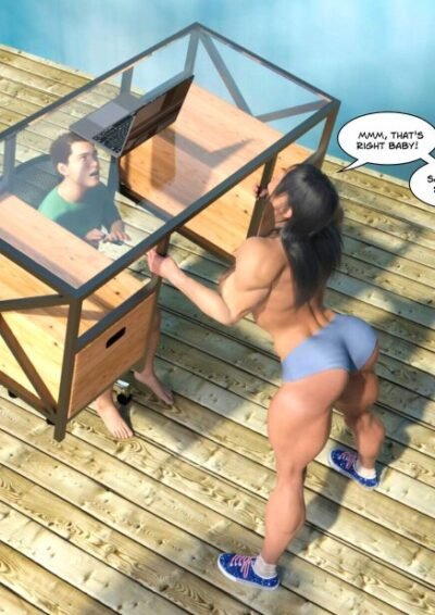 huge musclegirl lifts heavy object