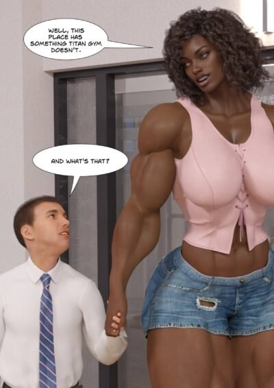 huge black female bodybuilder holding hands with small man
