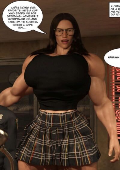 huge musclegirl and small cop