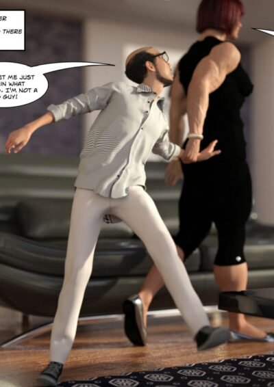 huge female bodybuilder drags short guy 