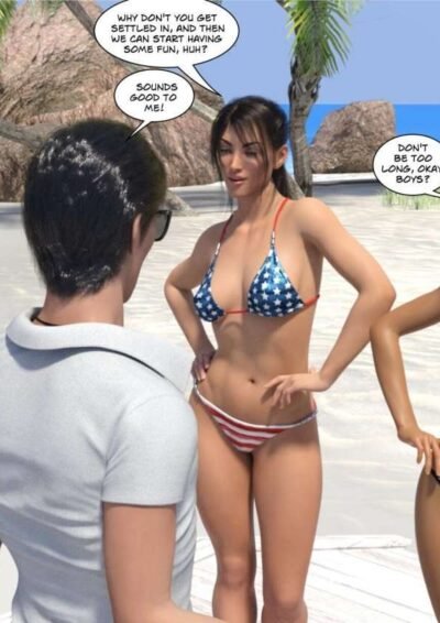 two college girls welcoming male guests