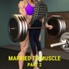 huge female bodybuilder lifts man with barbell